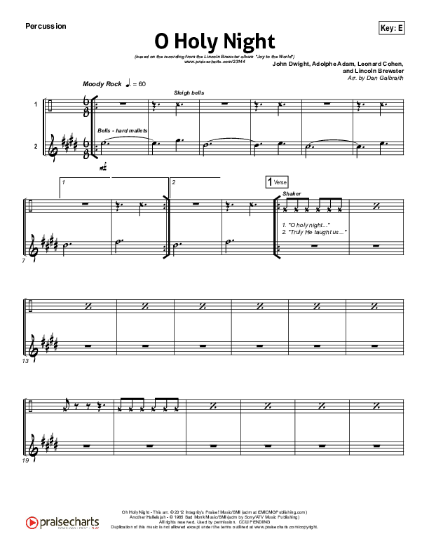 O Holy Night (Another Hallelujah) Percussion (Lincoln Brewster)