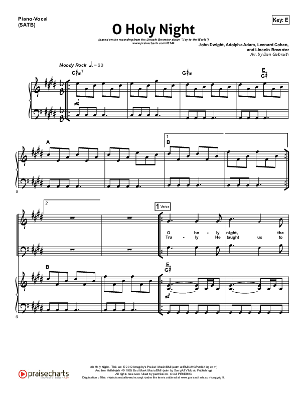 O Holy Night (Another Hallelujah) Sheet Music PDF (Lincoln Brewster) -  PraiseCharts