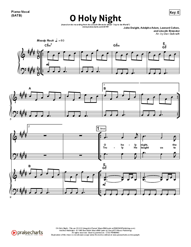 O Holy Night (Another Hallelujah) Piano/Vocal (SATB) (Lincoln Brewster)