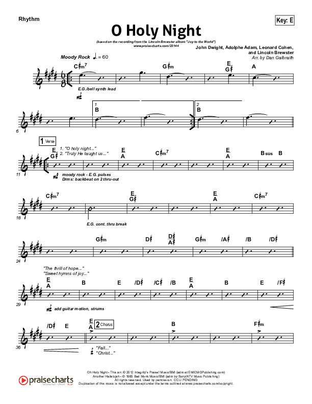 O Holy Night (Another Hallelujah) Rhythm Chart (Lincoln Brewster)