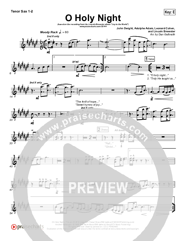 O Holy Night (Another Hallelujah) Tenor Sax 1/2 (Lincoln Brewster)