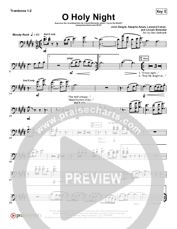 O Holy Night (Another Hallelujah) Trombone 1/2 (Lincoln Brewster)