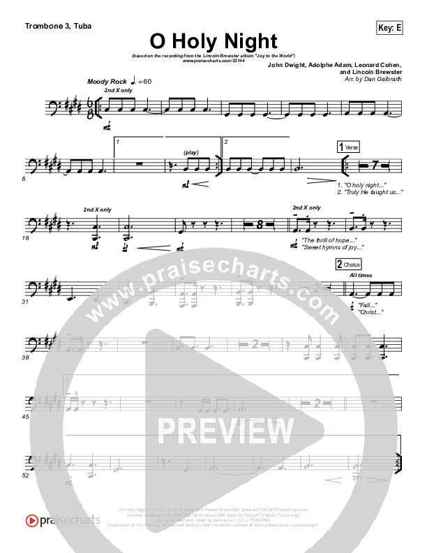 O Holy Night (Another Hallelujah) Trombone 3/Tuba (Lincoln Brewster)