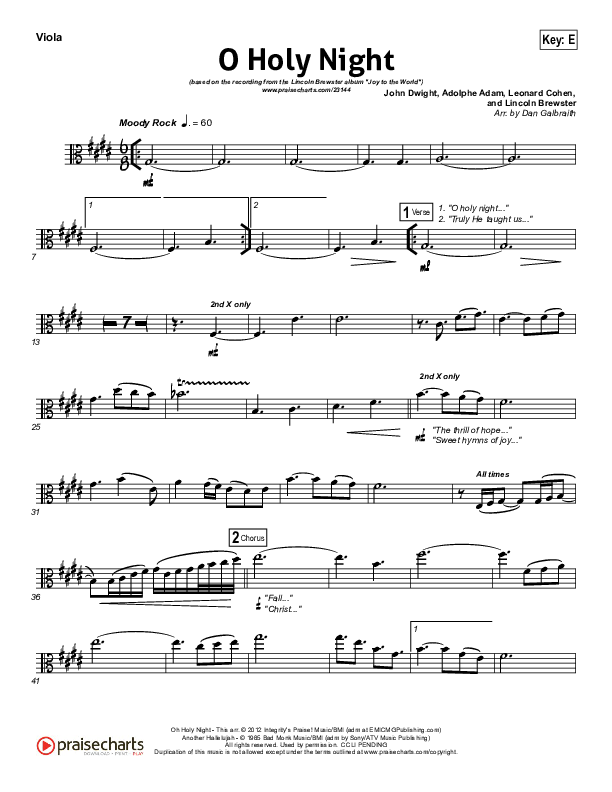 O Holy Night (Another Hallelujah) Viola (Lincoln Brewster)