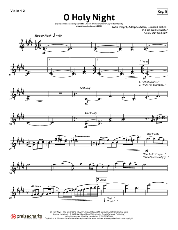 O Holy Night (Another Hallelujah) Violin 1/2 (Lincoln Brewster)