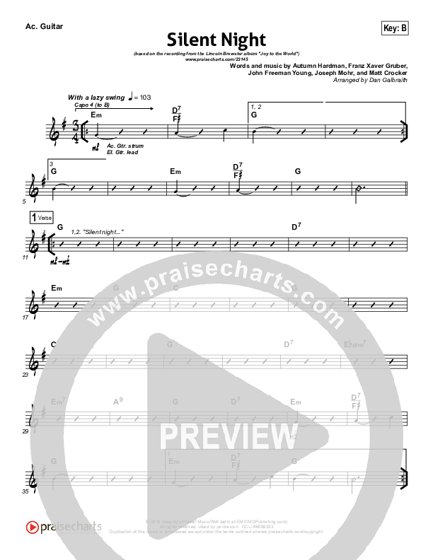 Silent Night Rhythm Chart (Lincoln Brewster)