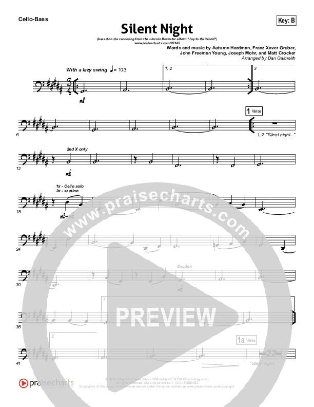 Silent Night Cello/Bass (Lincoln Brewster)