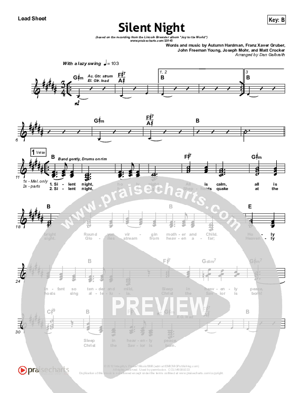 Silent Night Lead Sheet (Lincoln Brewster)