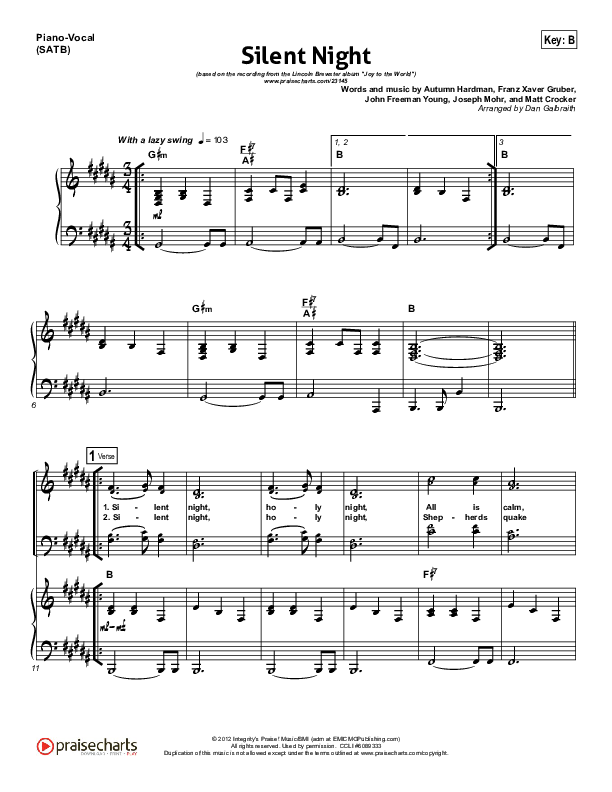Silent Night Piano/Vocal & Lead (Lincoln Brewster)