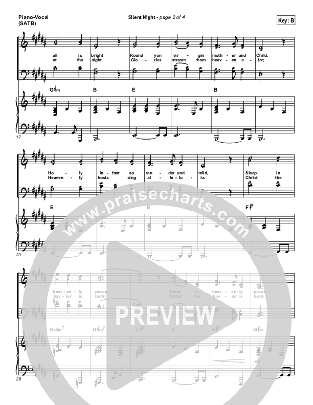 Silent Night Piano/Vocal (SATB) (Lincoln Brewster)