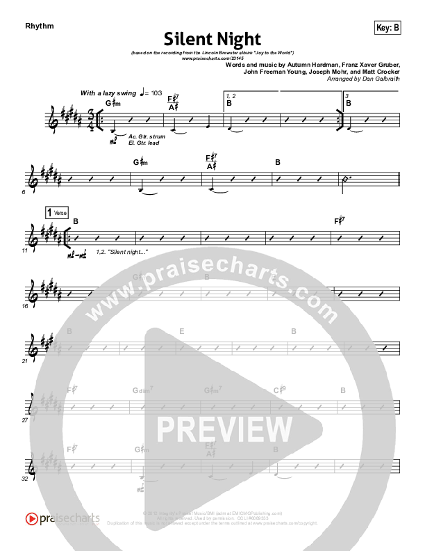 Silent Night Rhythm Chart (Lincoln Brewster)