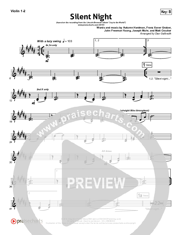 Silent Night Violin 1/2 (Lincoln Brewster)