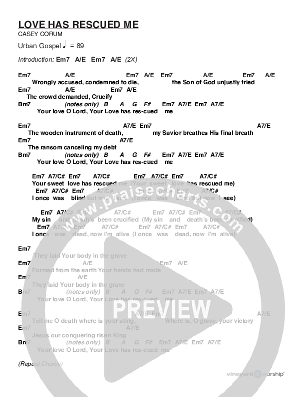 Love Has Rescued Me Chords & Lyrics (Casey Corum / Torri Baker)