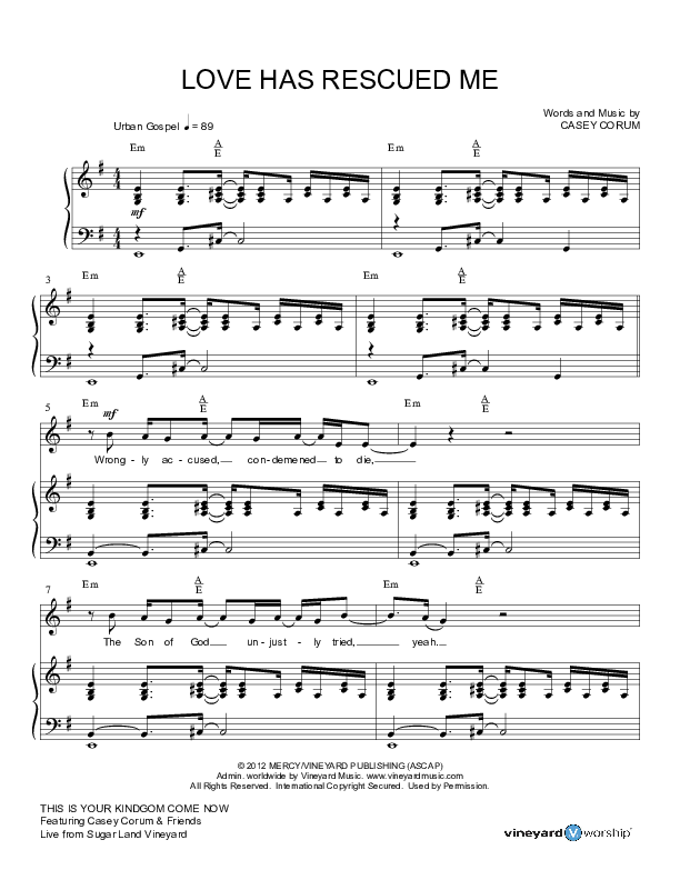 Love Has Rescued Me Piano/Vocal (Casey Corum / Torri Baker)