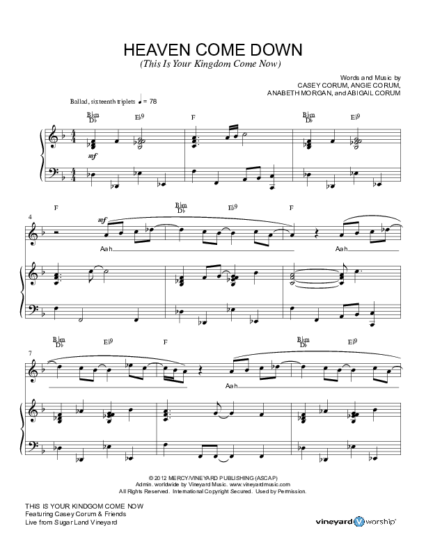 Heaven Come Down Piano/Vocal (Casey Corum / Crispin Schroeder)