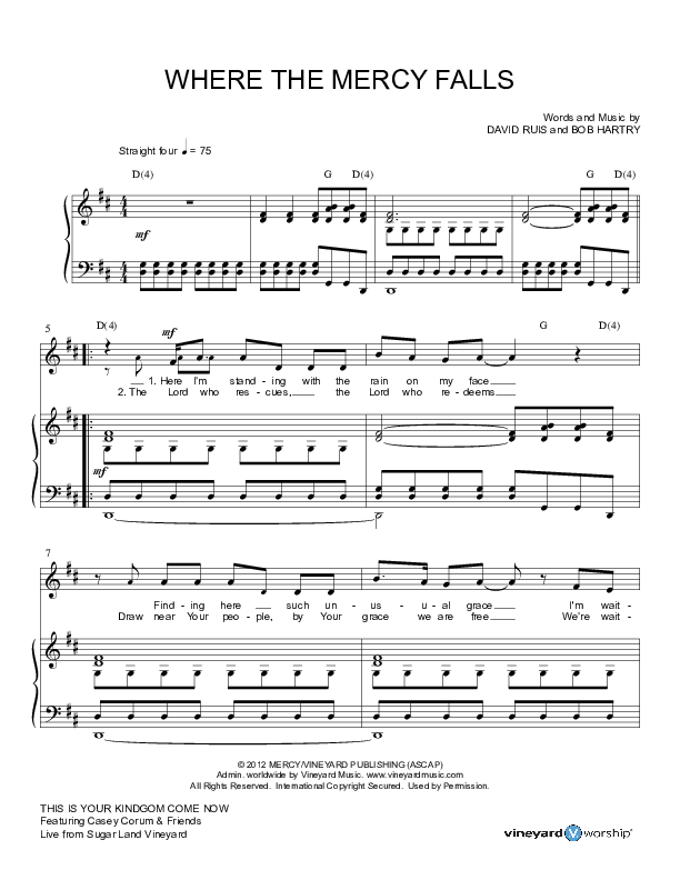 Where The Mercy Falls Piano/Vocal (Casey Corum)