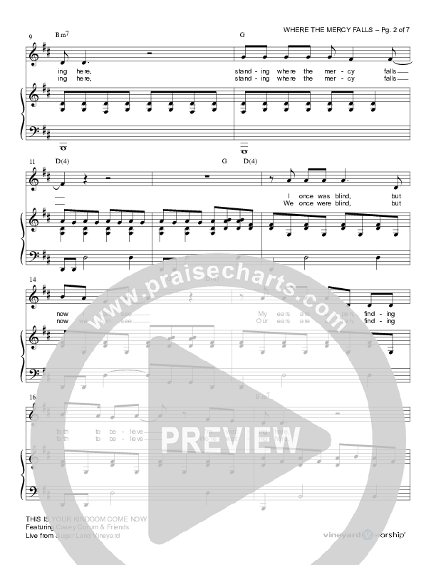 Where The Mercy Falls Piano/Vocal (Casey Corum)