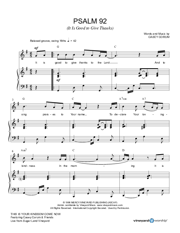 Psalm 92 Piano/Vocal (Casey Corum)