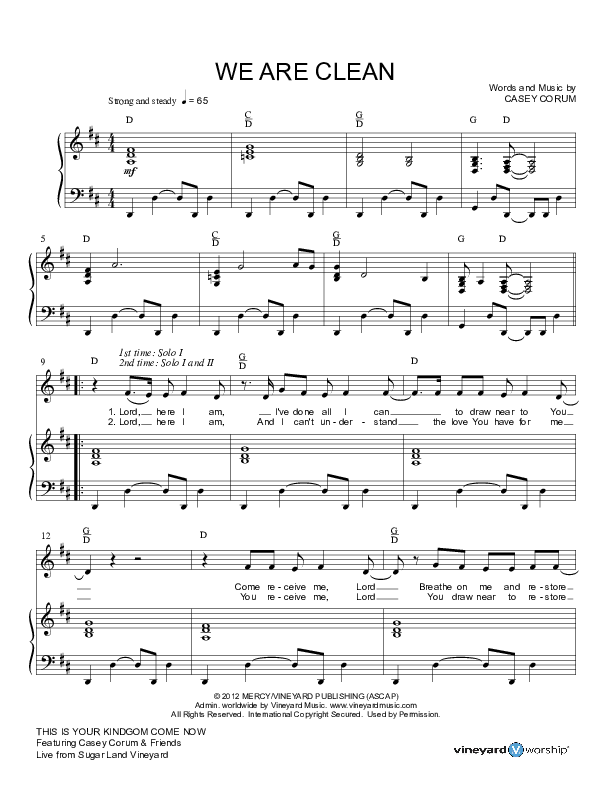 We Are Clean Piano/Vocal (Casey Corum)