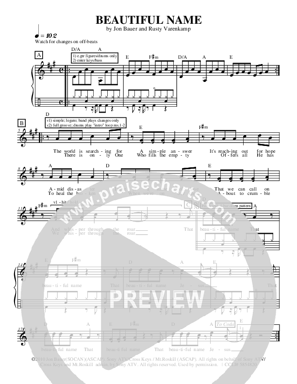 Beautiful Name Lead Sheet (Jon Bauer)