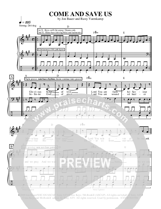 Come And Save Us Lead Sheet (Jon Bauer)