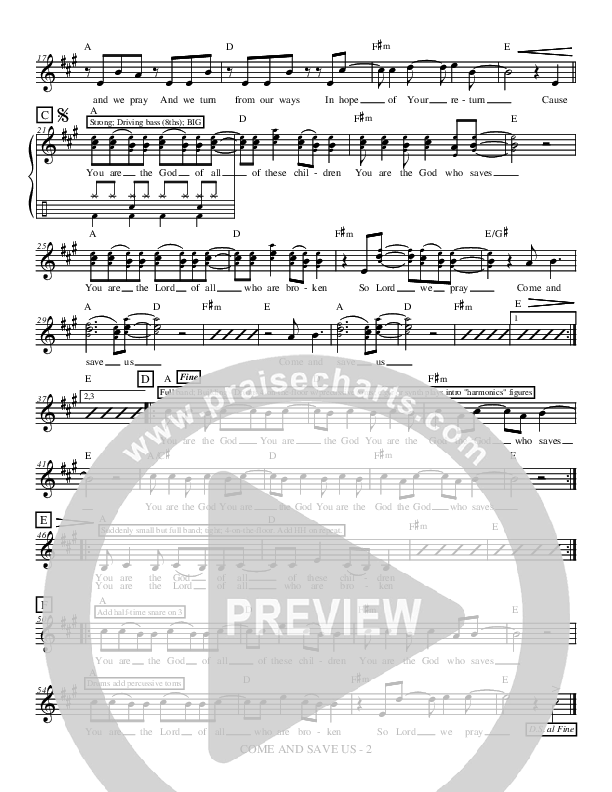 Come And Save Us Lead Sheet (Jon Bauer)