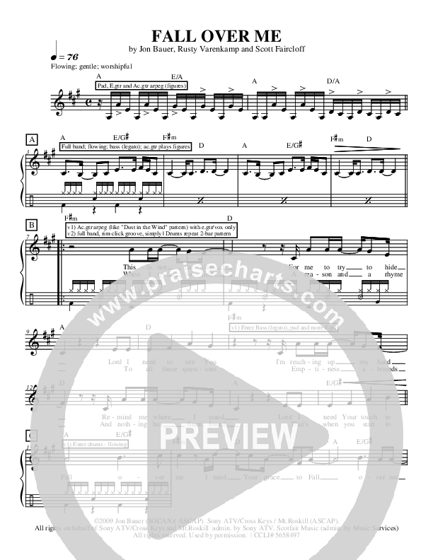Fall Over Me Lead Sheet (Jon Bauer)