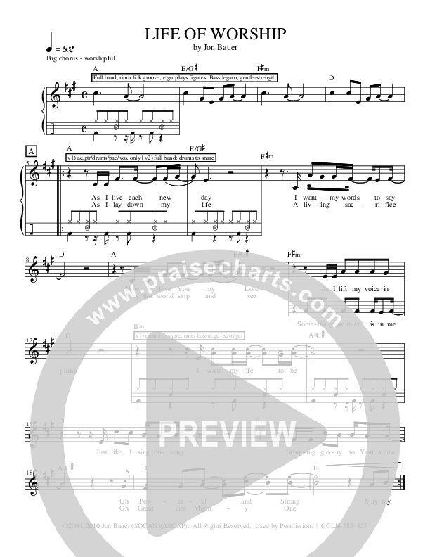 Life Of Worship Lead Sheet (Jon Bauer)