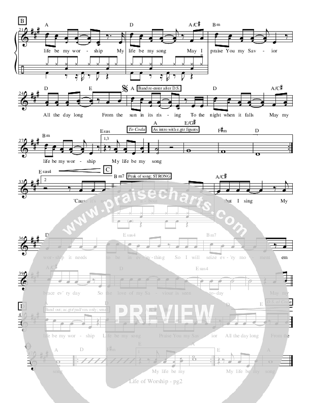 Life Of Worship Lead Sheet (Jon Bauer)