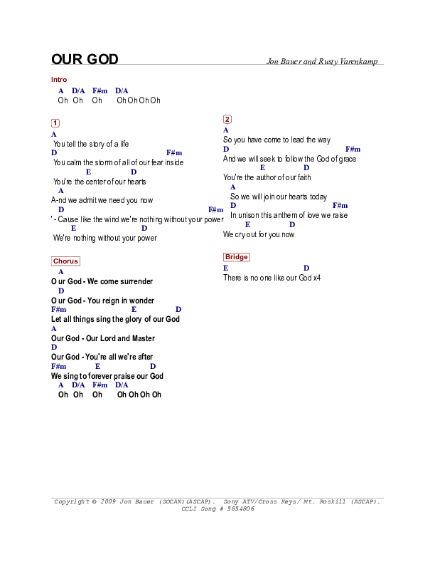 Our God Chords & Lyrics (Jon Bauer)