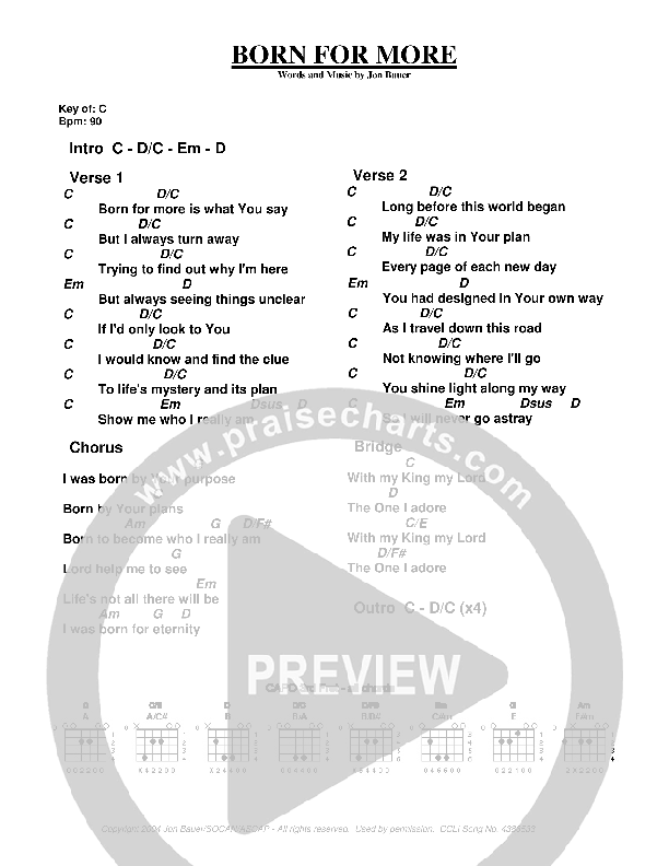 Born For More Chords & Lyrics (Jon Bauer)