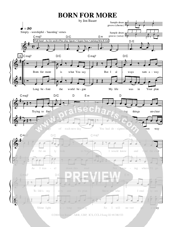 Born For More Lead Sheet (Jon Bauer)