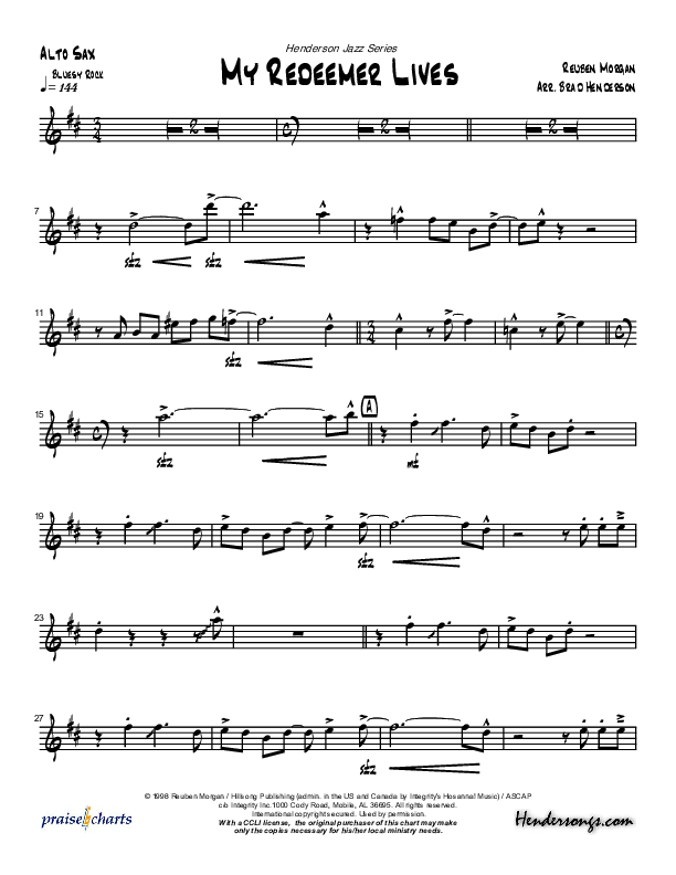 My Redeemer Lives (Instrumental) Alto Sax (Brad Henderson)