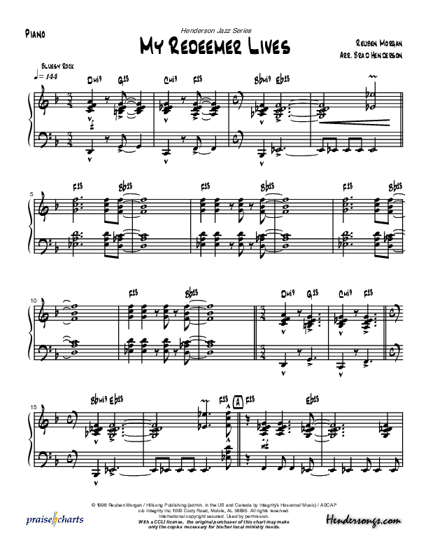 My Redeemer Lives (Instrumental) Piano Sheet (Brad Henderson)