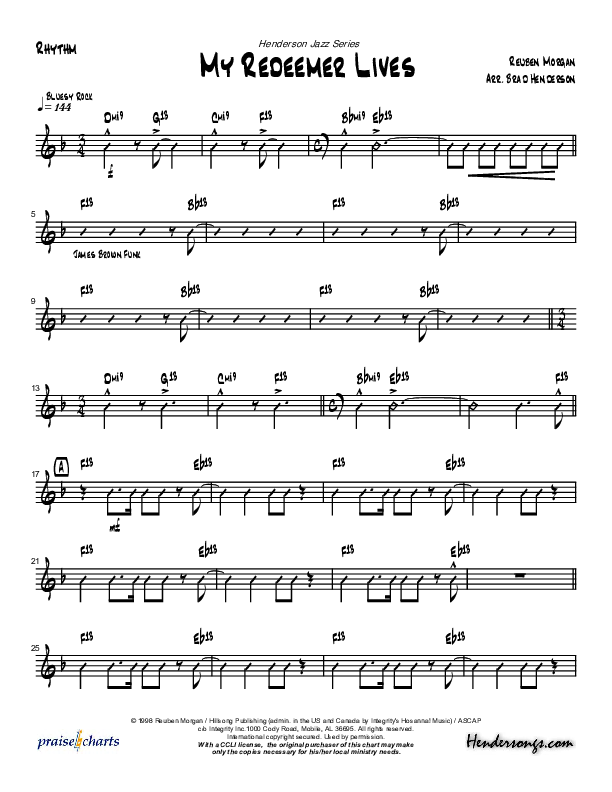 My Redeemer Lives (Instrumental) Rhythm Chart (Brad Henderson)