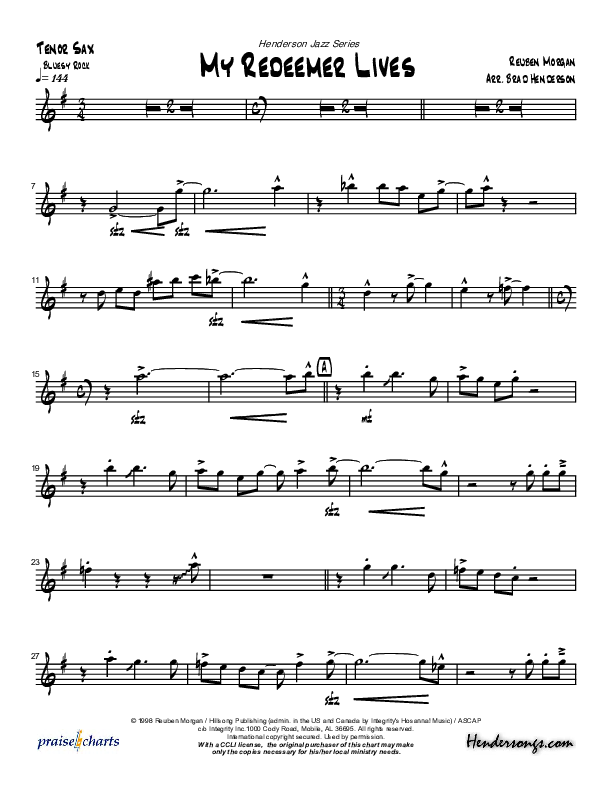 My Redeemer Lives (Instrumental) Tenor Sax 2 (Brad Henderson)