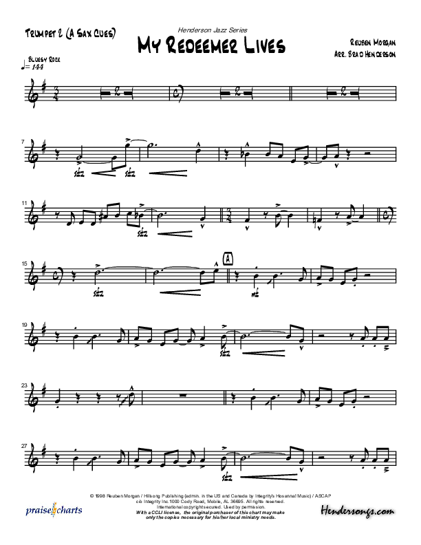 My Redeemer Lives (Instrumental) Trumpet 2 (Brad Henderson)