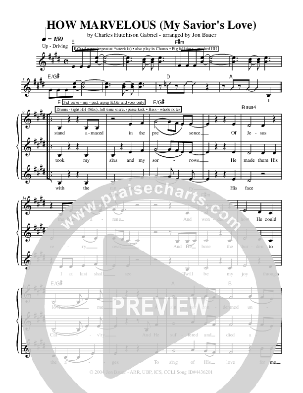 How Marvelous (My Savior's Love) Lead Sheet (Jon Bauer)