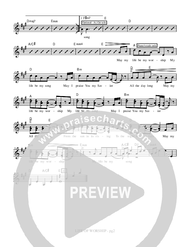 Life Of Worship Lead Sheet (Jon Bauer)