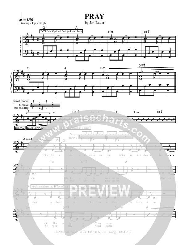 Pray Lead Sheet (Jon Bauer)