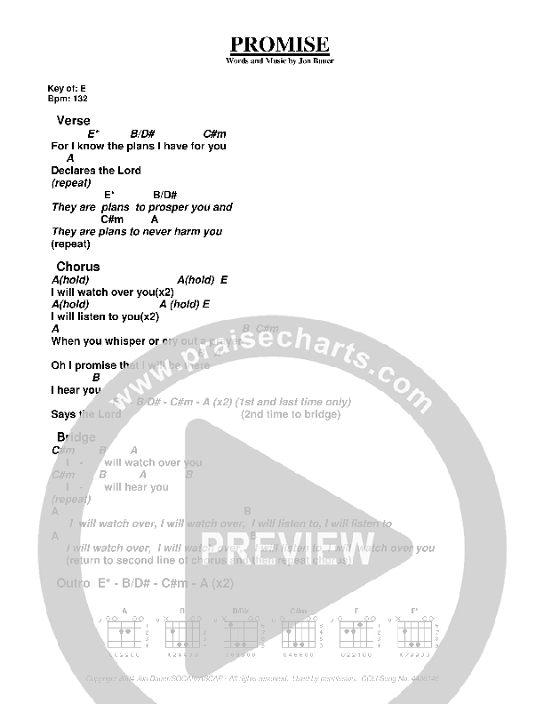 Promise (For I Know) Chords & Lyrics (Jon Bauer)