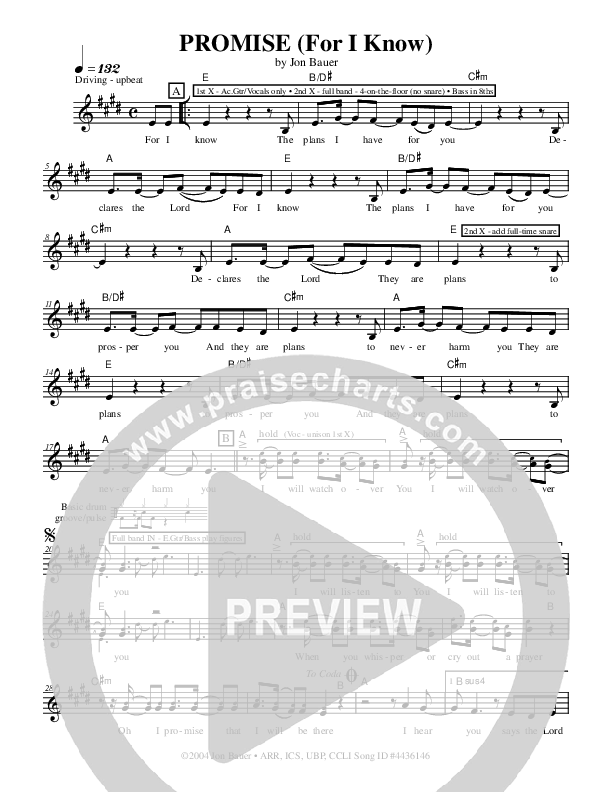Promise (For I Know) Lead Sheet (Jon Bauer)