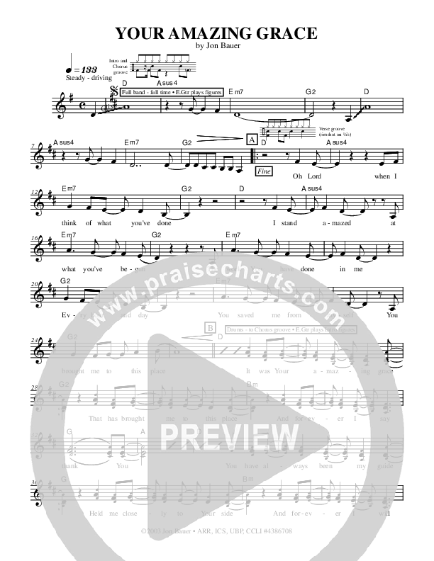 Your Amazing Grace Lead Sheet (Jon Bauer)