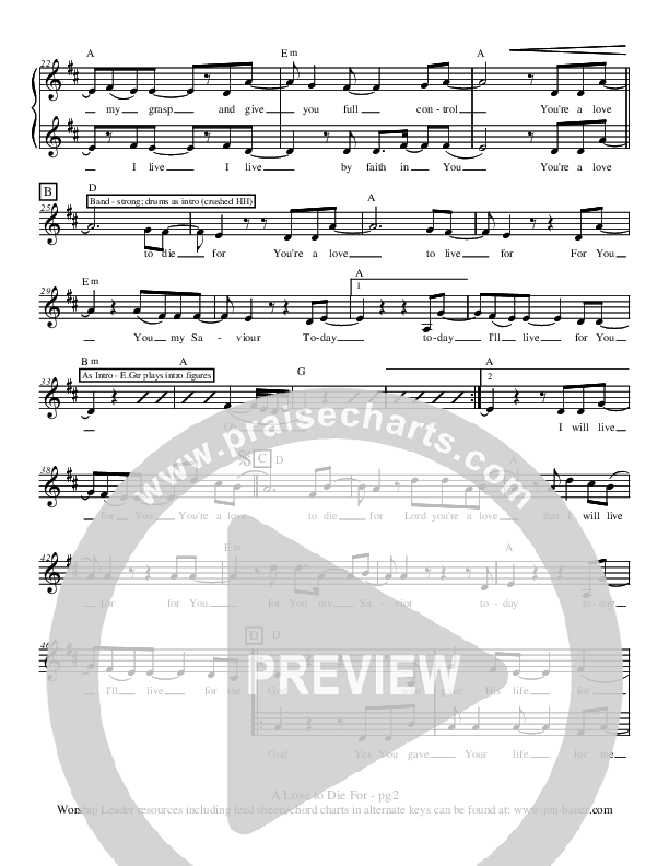 A Love To Die For Lead Sheet (Jon Bauer)