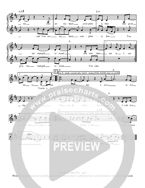 A Love To Die For Lead Sheet (Jon Bauer)