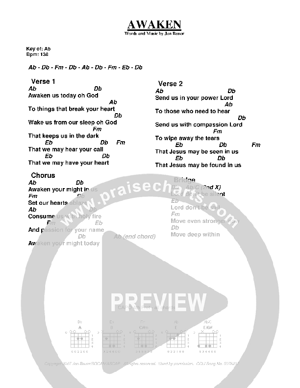 Awaken Chord Chart (Jon Bauer)