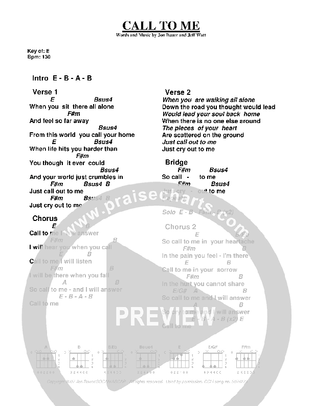 Call To Me Chord Chart (Jon Bauer)