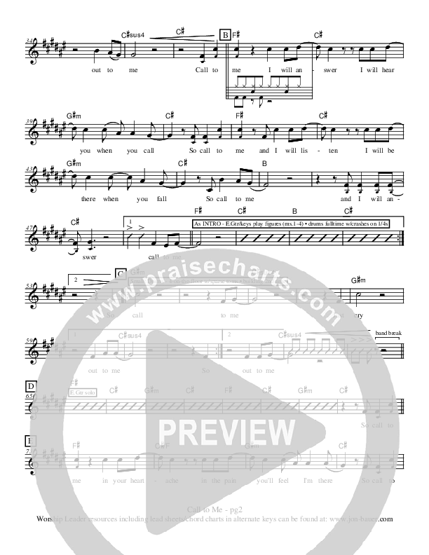 Call To Me Lead Sheet (Jon Bauer)