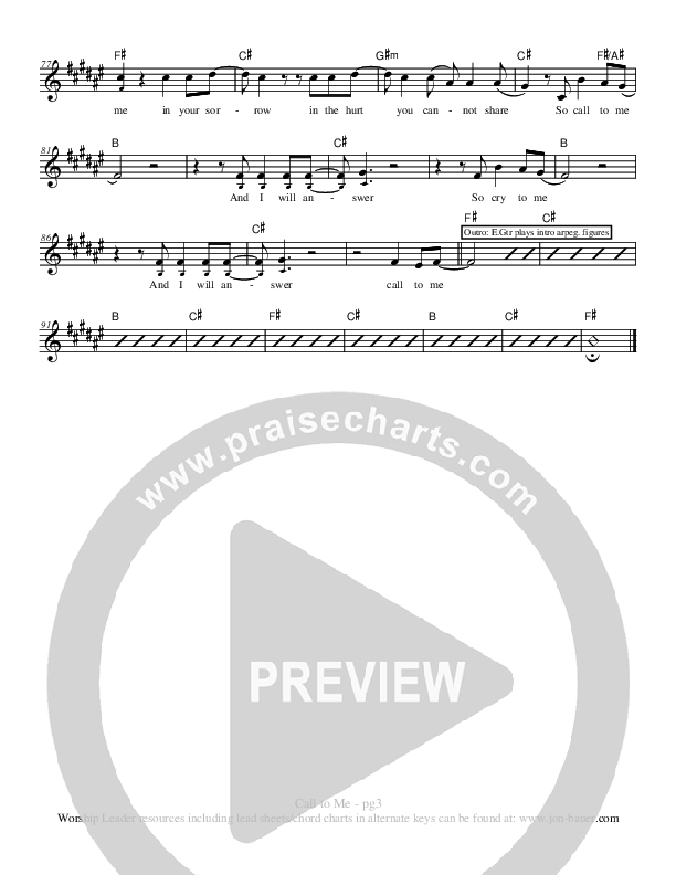 Call To Me Lead Sheet (Jon Bauer)