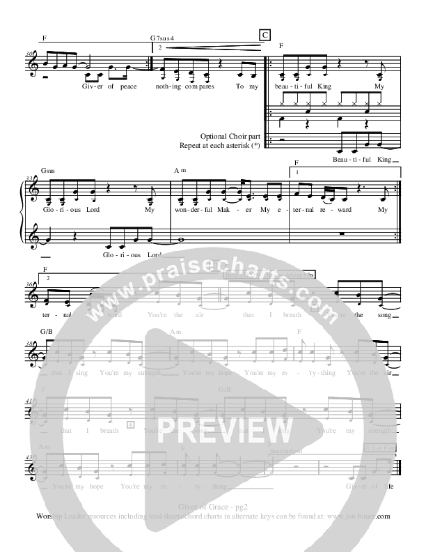 Giver Of Grace Lead & Piano (Jon Bauer)